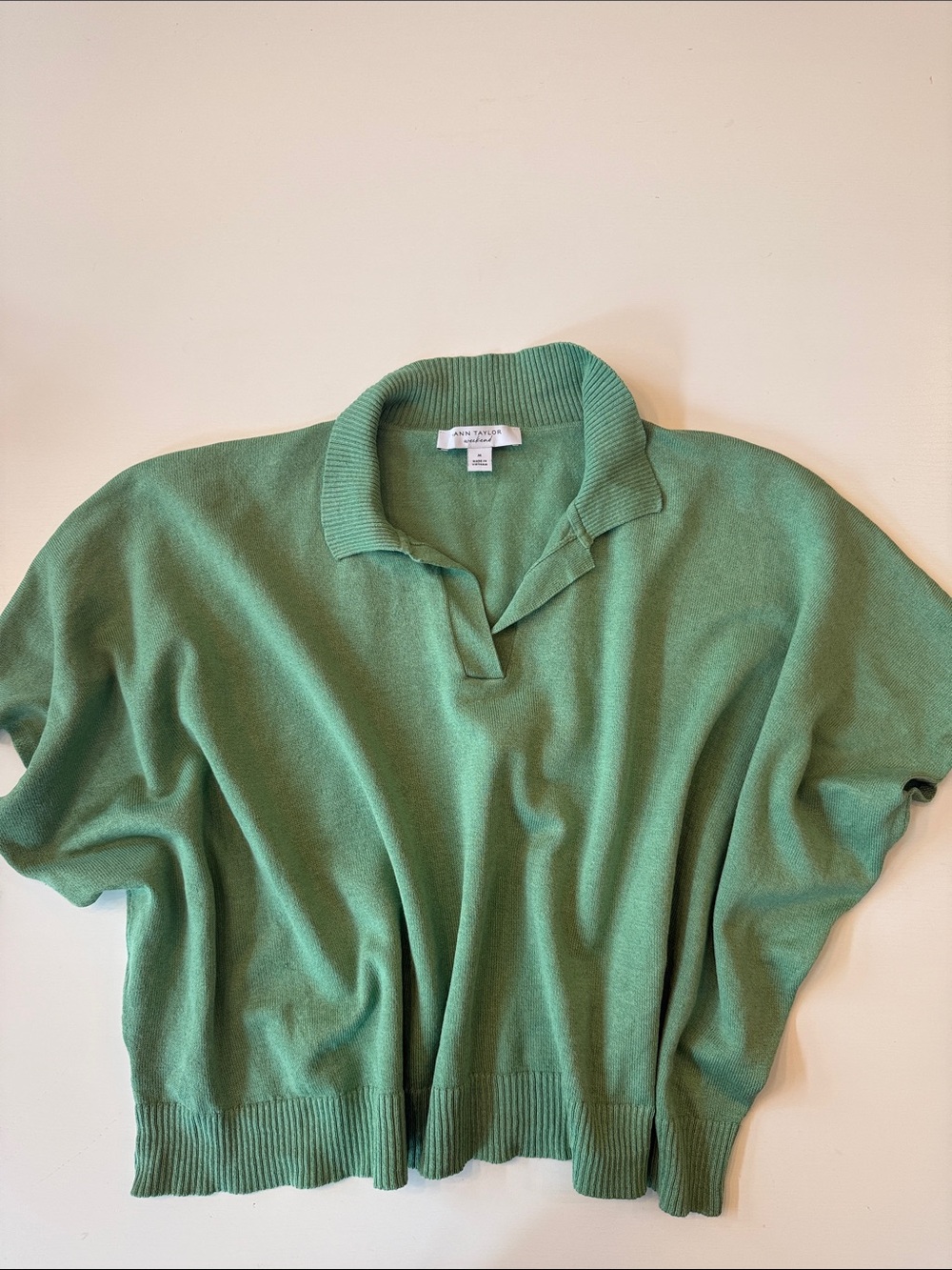 Ann Taylor Mint Green Polo Collar Lightweight Sweater